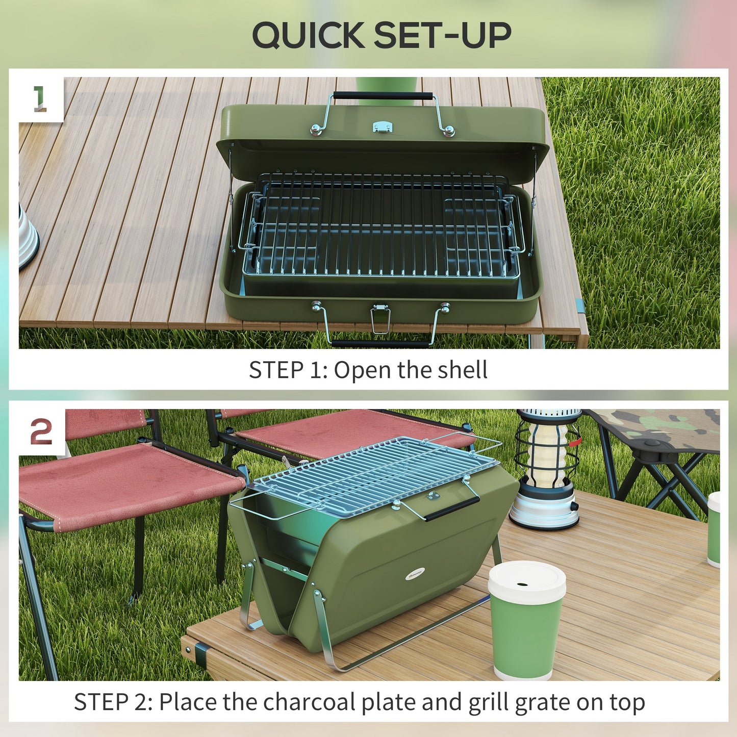 BBQ portable format valise métal charbon