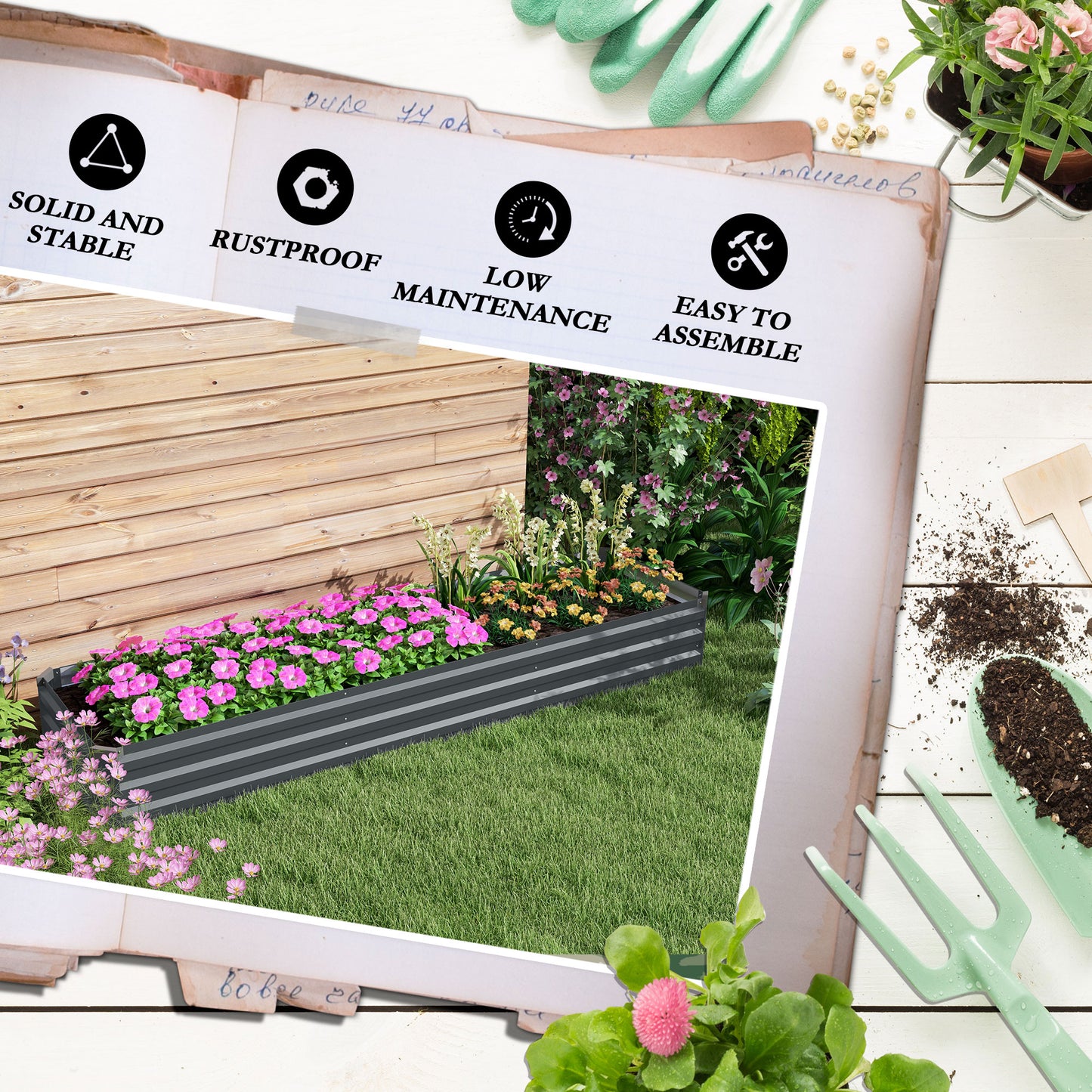 Bac surélevé galvanisé 8'x2'x1' pour jardin