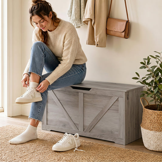 Coffre de rangement rustique avec charnières de sécurité