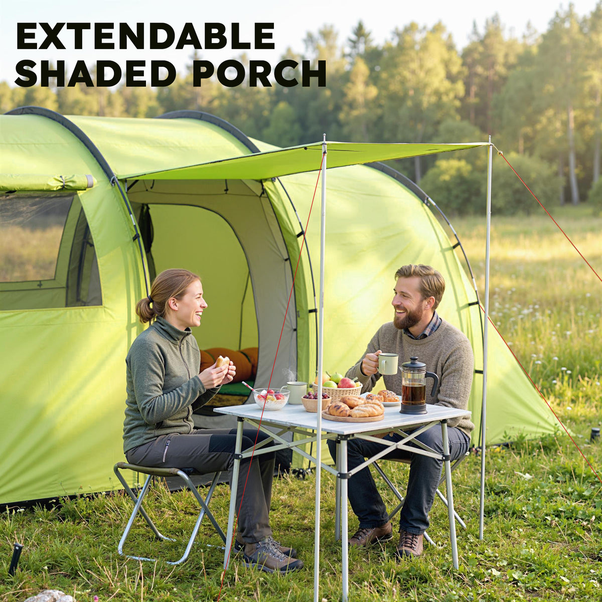 Tente de camping 6 personnes avec vestibule — vert