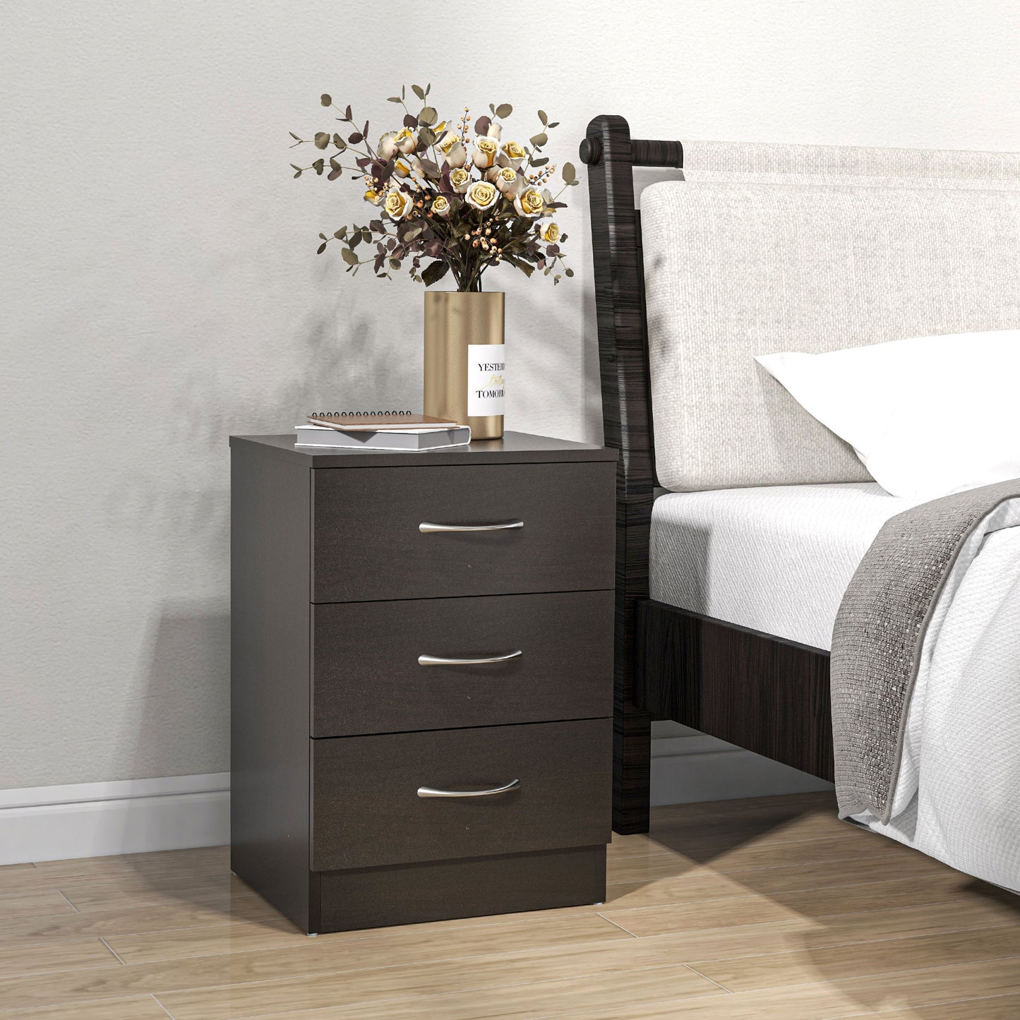 Table de chevet 3 tiroirs design moderne — ensemble de 2