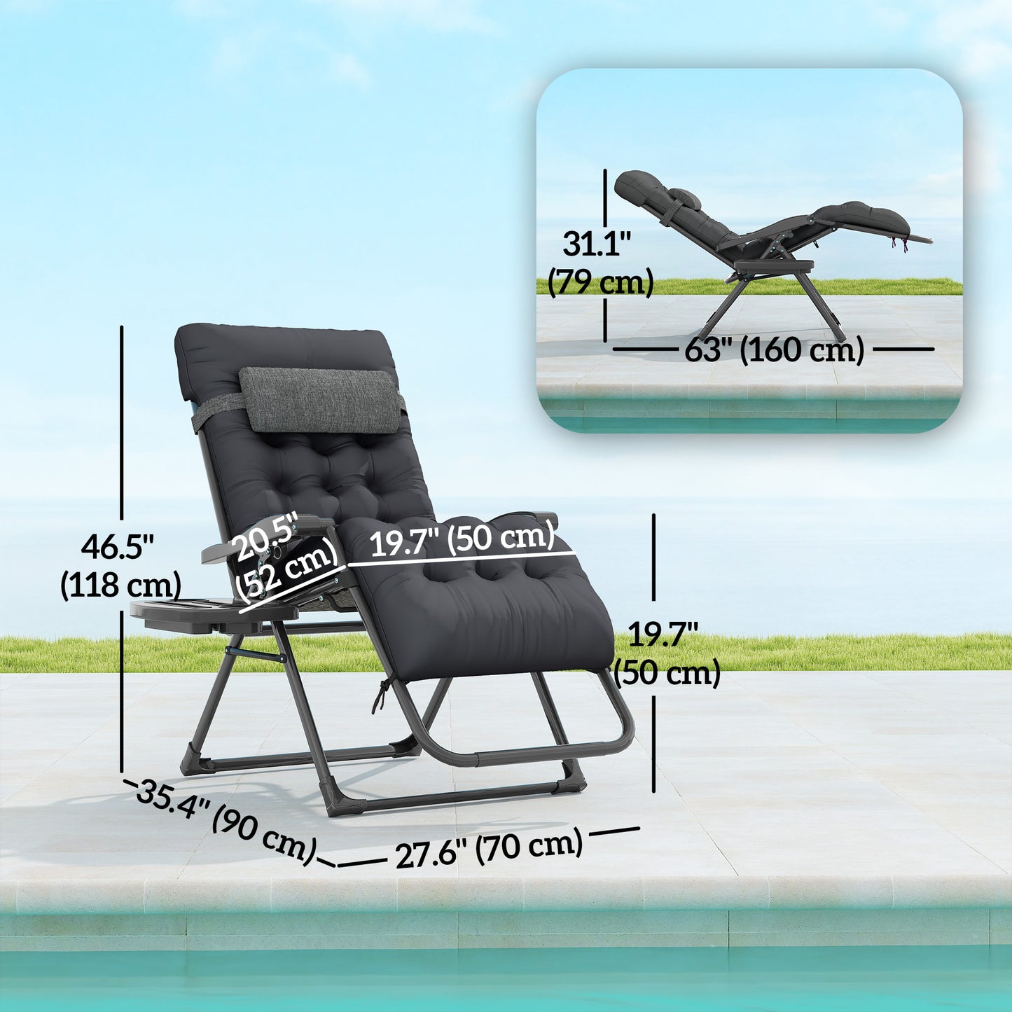 Chaise longue pliante rembourrée avec porte-gobelet