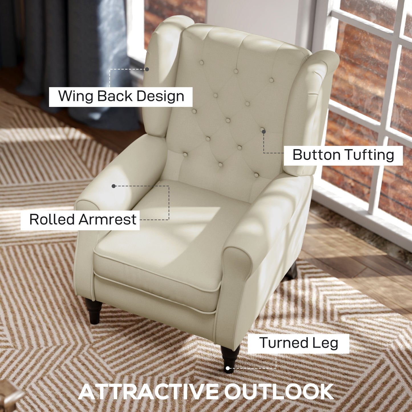 Fauteuil d'accent capitonné à dossier ailé en polyester