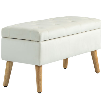 Pouf coffre rembourré velours avec pattes en bois