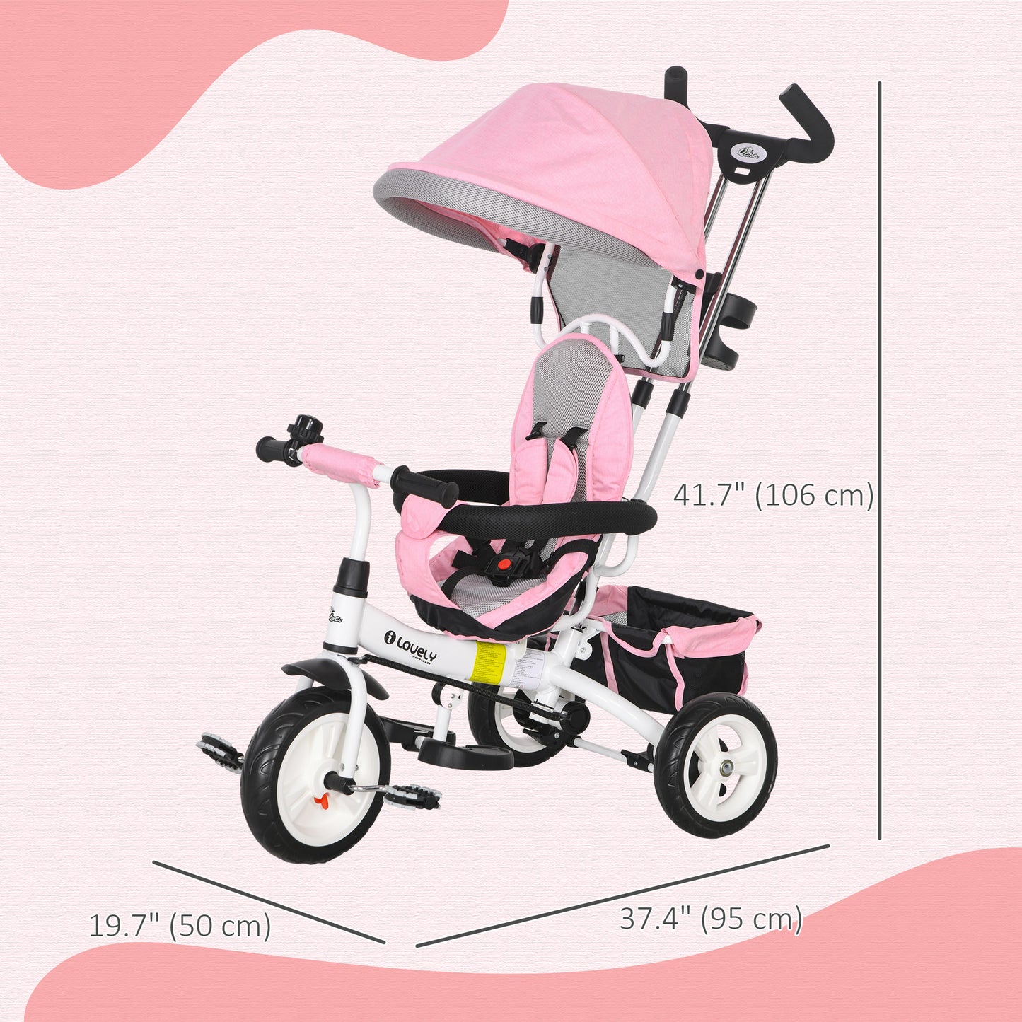 Tricycle 6-en-1 pour tout-petits avec panier et harnais