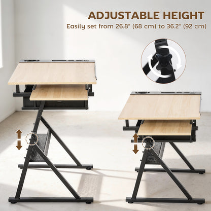 Table à dessin ajustable avec tabouret et rangements