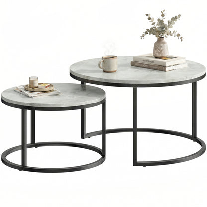 Tables gigognes rondes effet marbre — lot de 2
