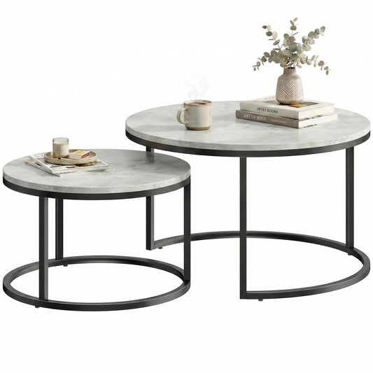 Tables gigognes rondes effet marbre — lot de 2