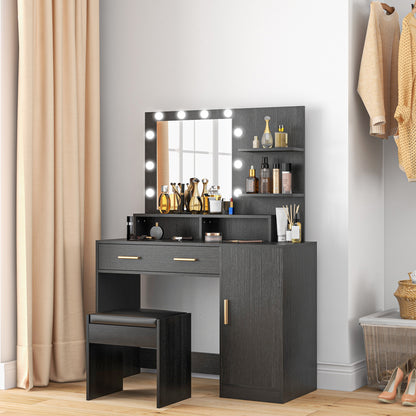 Coiffeuse avec miroir LED et tabouret