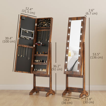 Armoire à bijoux sur pied avec miroir éclairé et LED