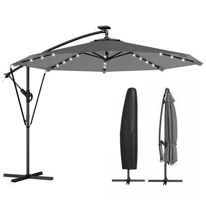 Parasol déporté solaire LED 295 cm avec éclairage
