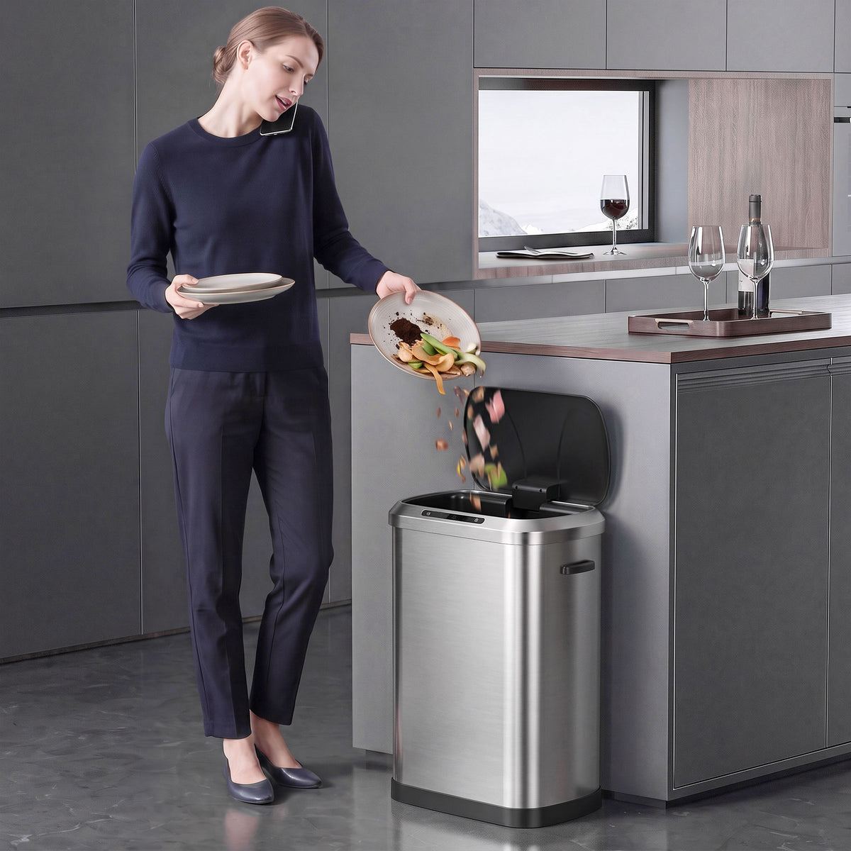Poubelle automatique sans contact 50 L en acier inoxydable