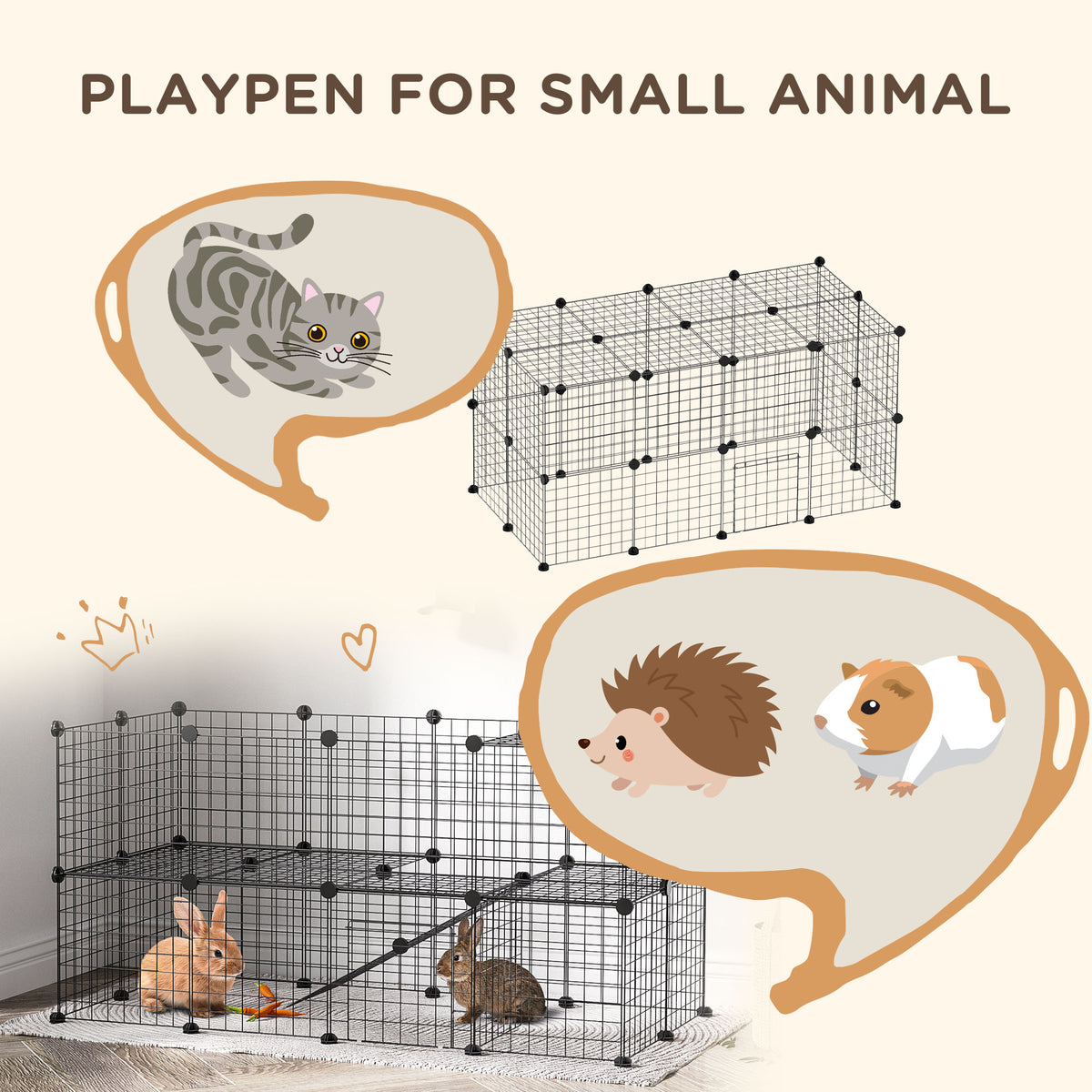 Enclos modulaire pour petits animaux en fil de métal — Lot de 40