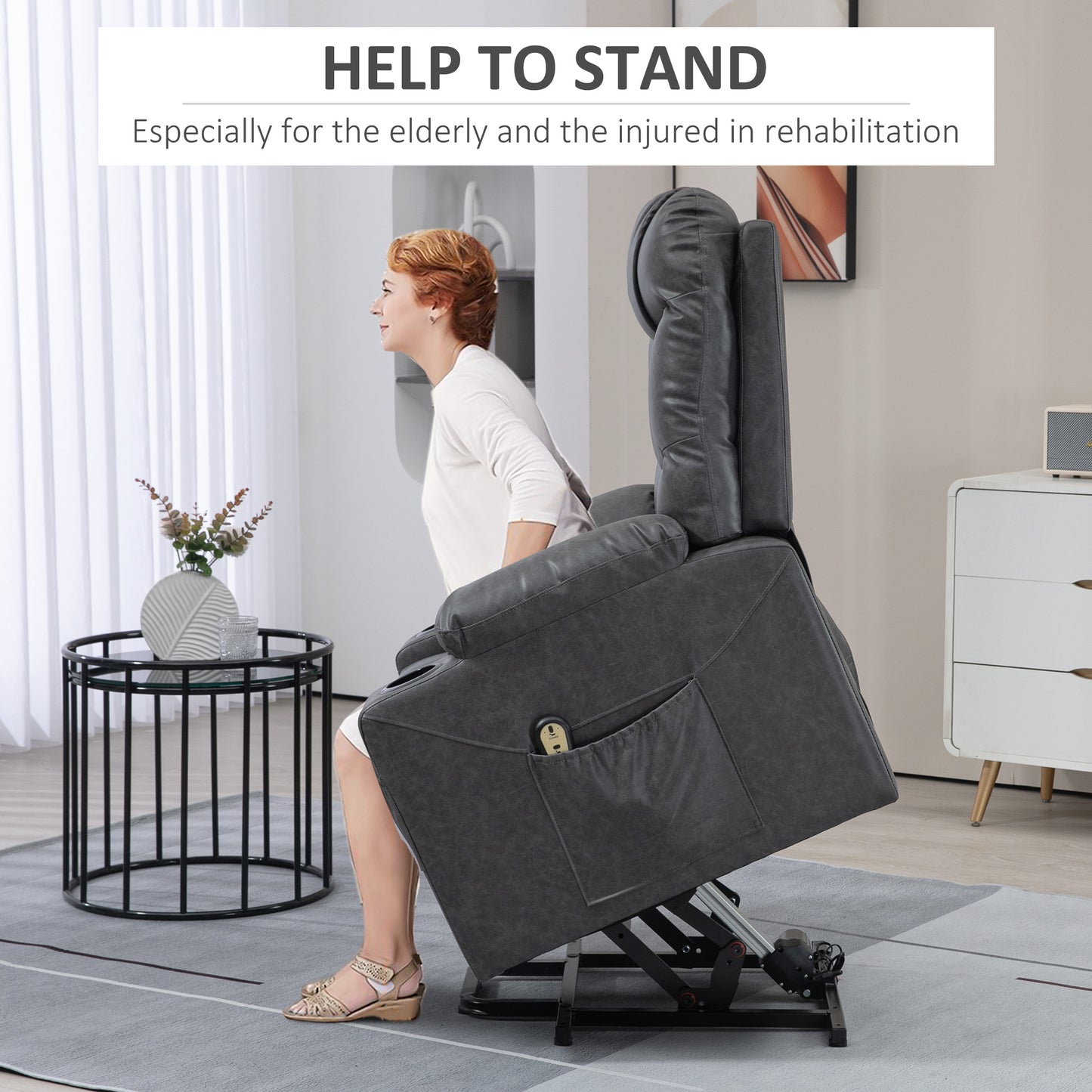 Fauteuil releveur électrique en similicuir avec porte-gobelets