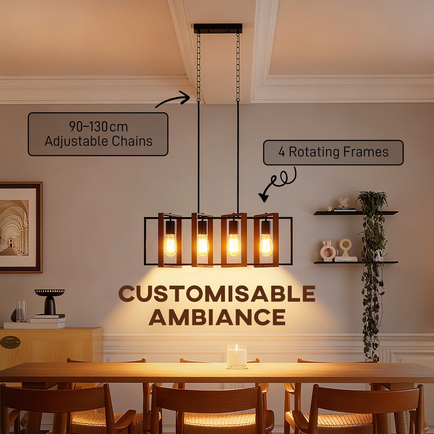 Luminaire suspendu linéaire farmhouse 4 cadres rotatifs