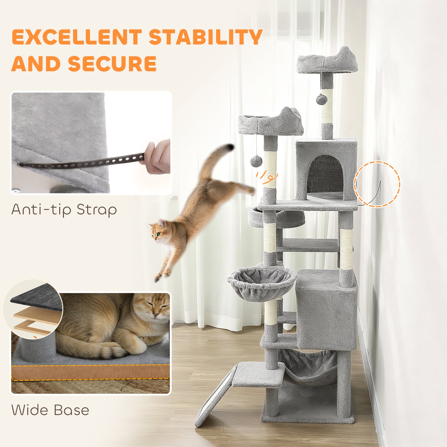 Arbre à chat multi-niveaux 192 cm avec 8 griffoirs