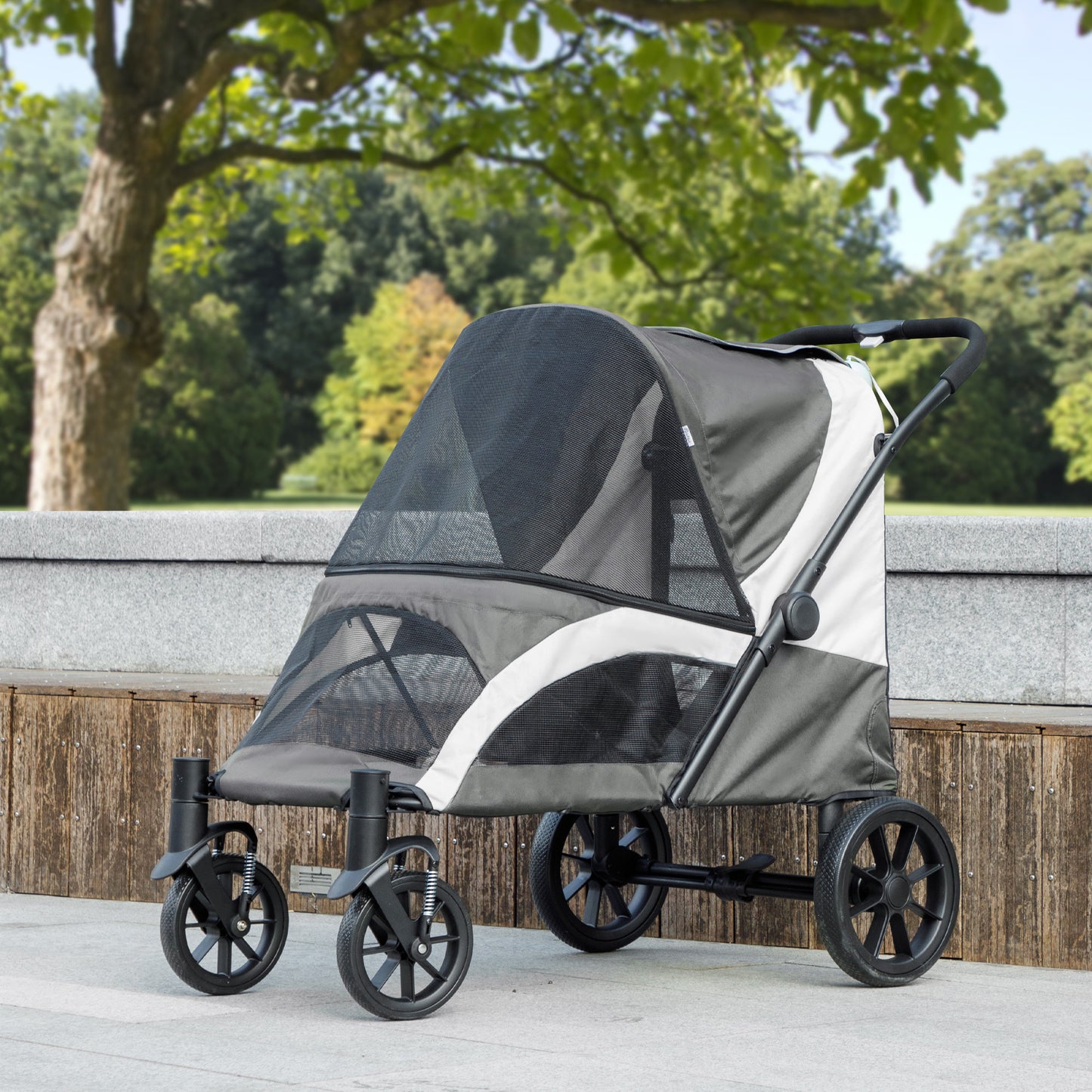 Poussette pliable pour grands chiens avec roues amortissantes