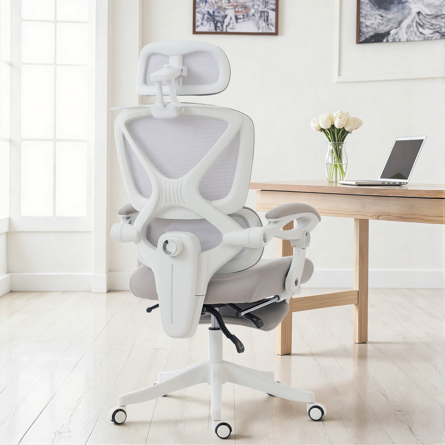 Chaise de bureau ergonomique en mailles avec appui-tête et repose-pieds