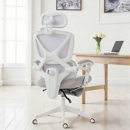Chaise de bureau ergonomique en mailles avec appui-tête et repose-pieds