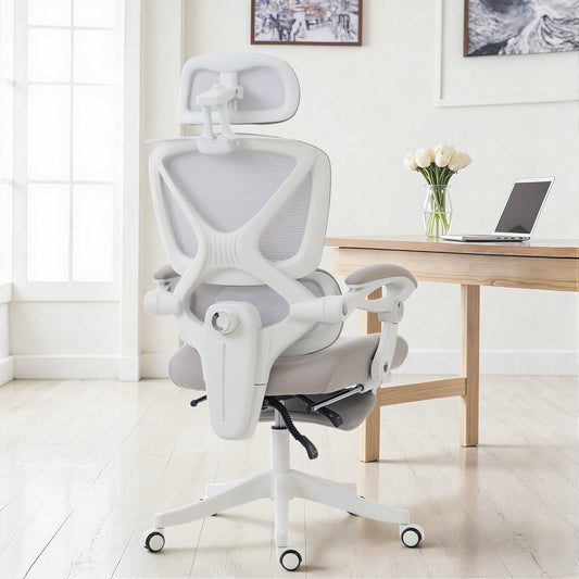 Chaise de bureau ergonomique en mailles avec appui-tête et repose-pieds