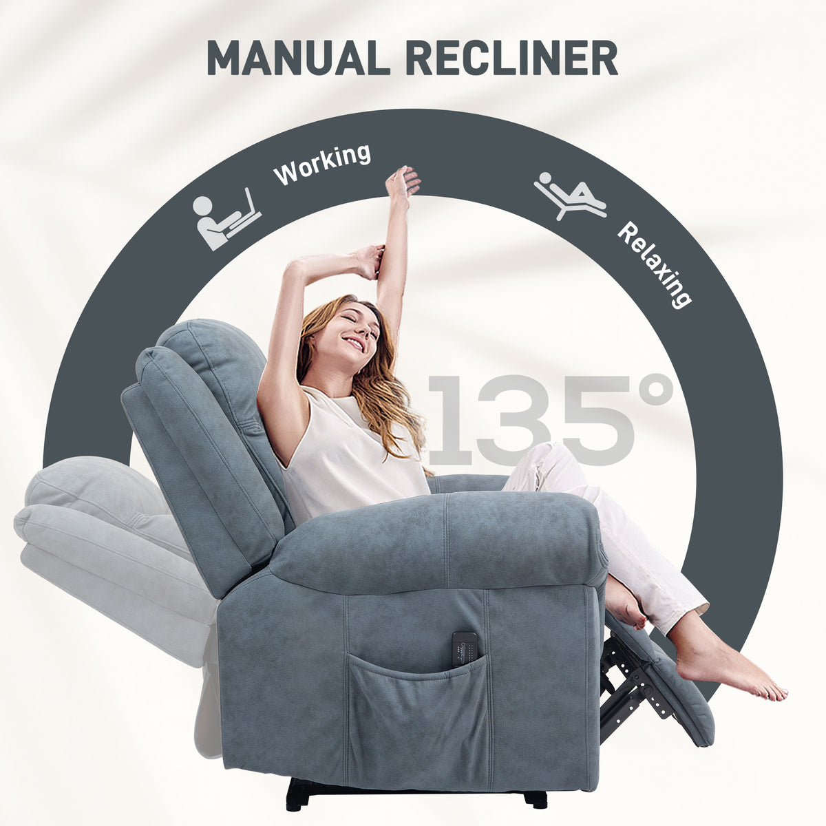 Fauteuil inclinable manuel avec massage vibrant et pochettes