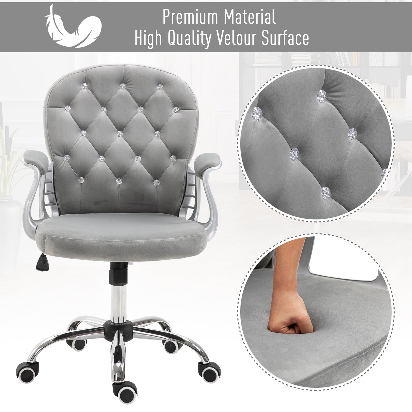 Chaise de bureau capitonnée cuir synthétique cristaux décoratifs