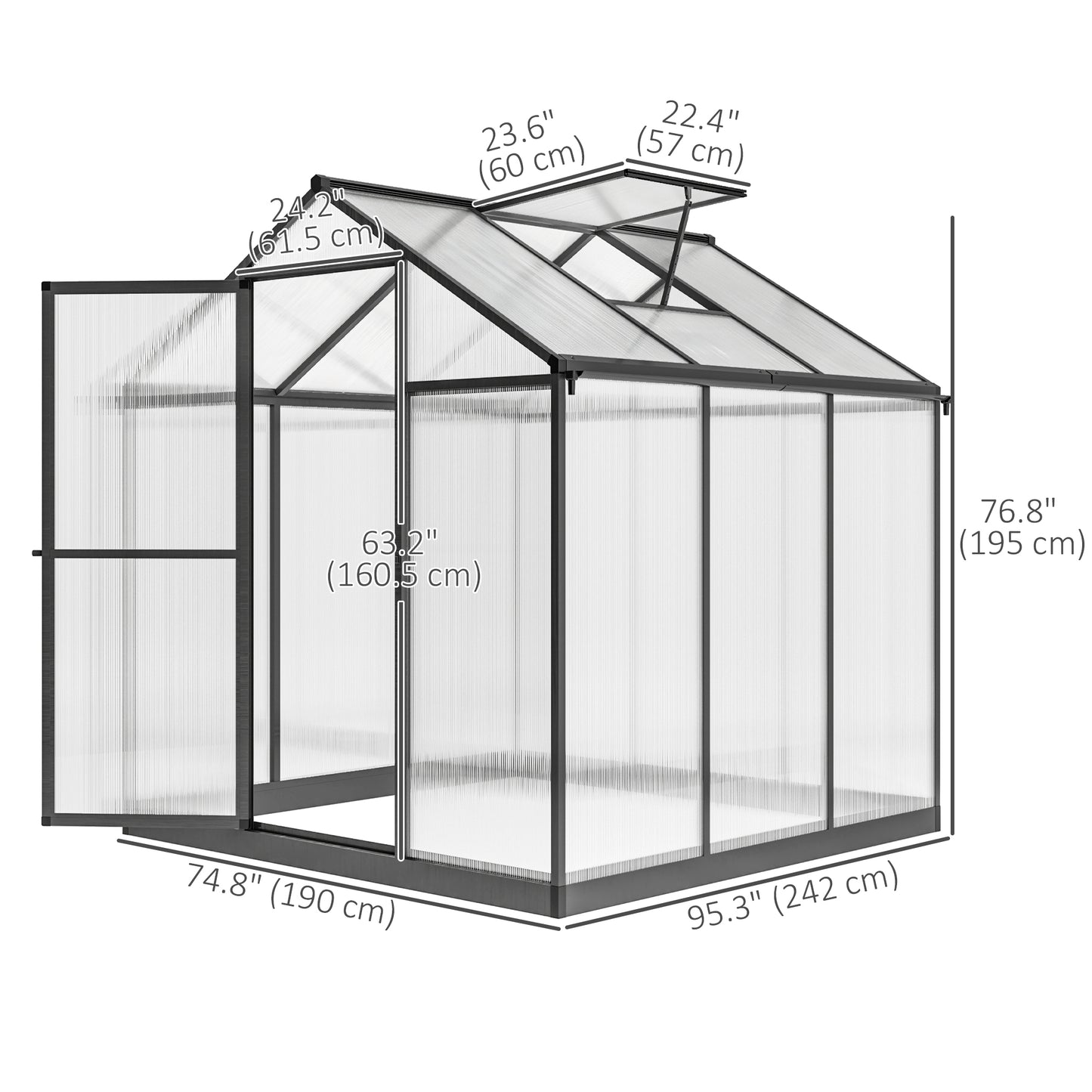  Greenhouse 183x189x195cm Polycarbonate Aluminum with Ventilation
