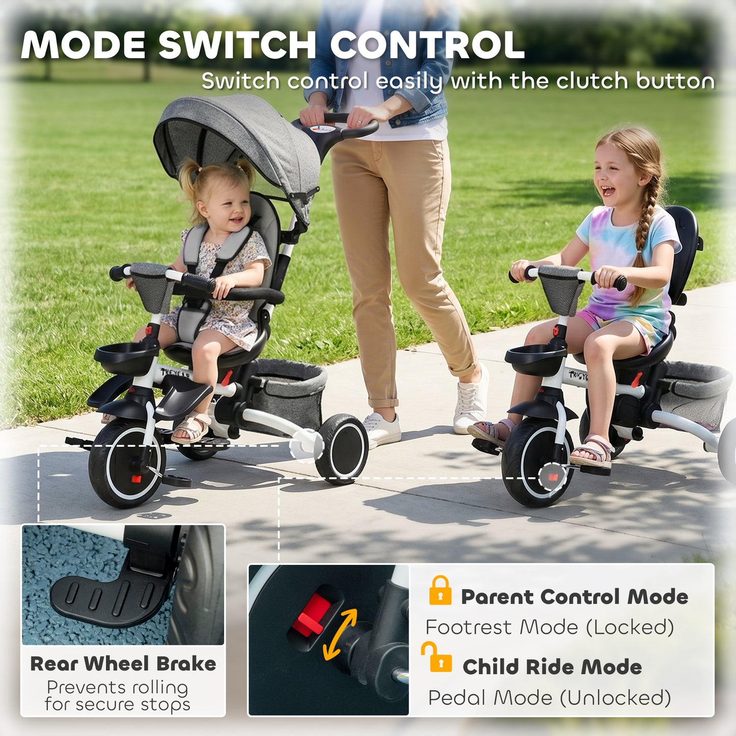 Tricycle évolutif 6-en-1 convertible poussette vélo enfant