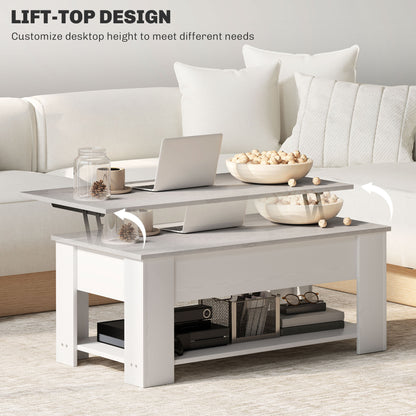 Table basse relevable avec rangement caché et tablette