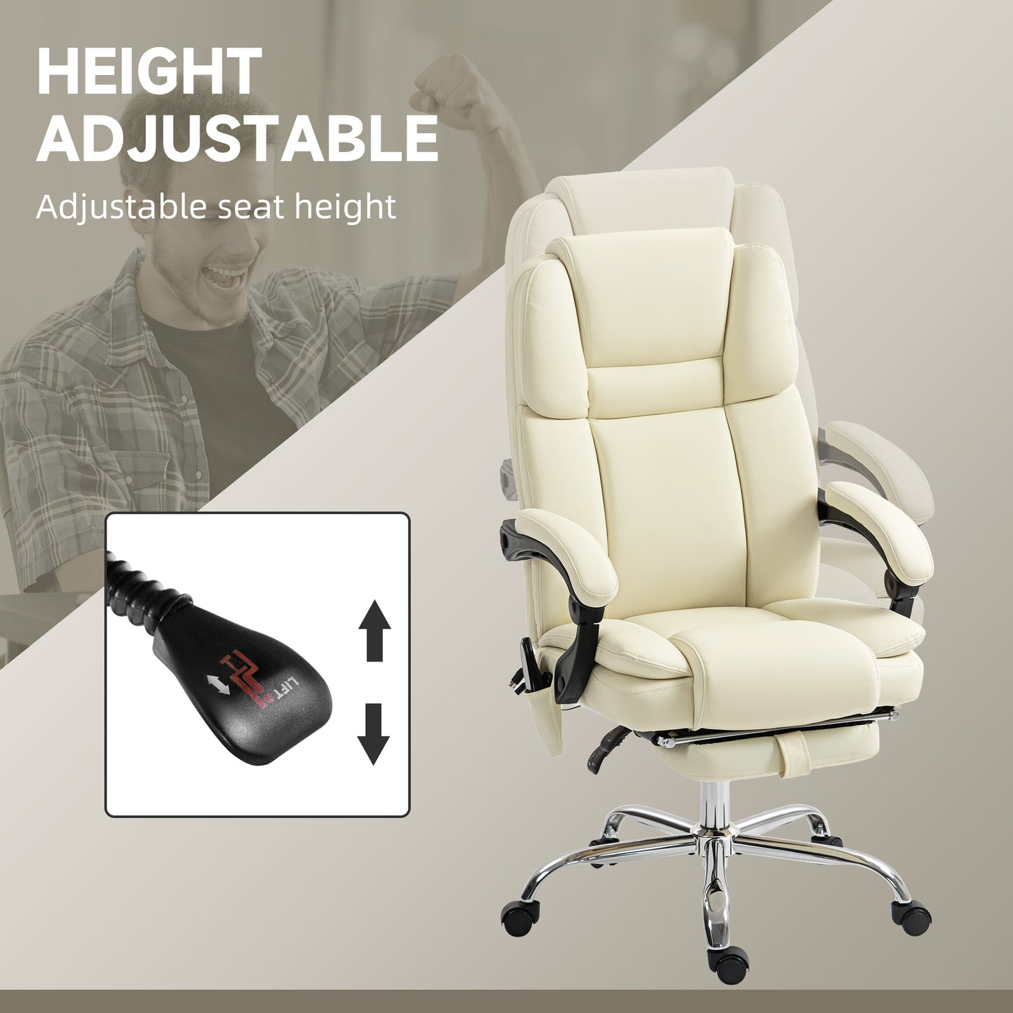 Chaise de bureau massante inclinable avec repose-pieds