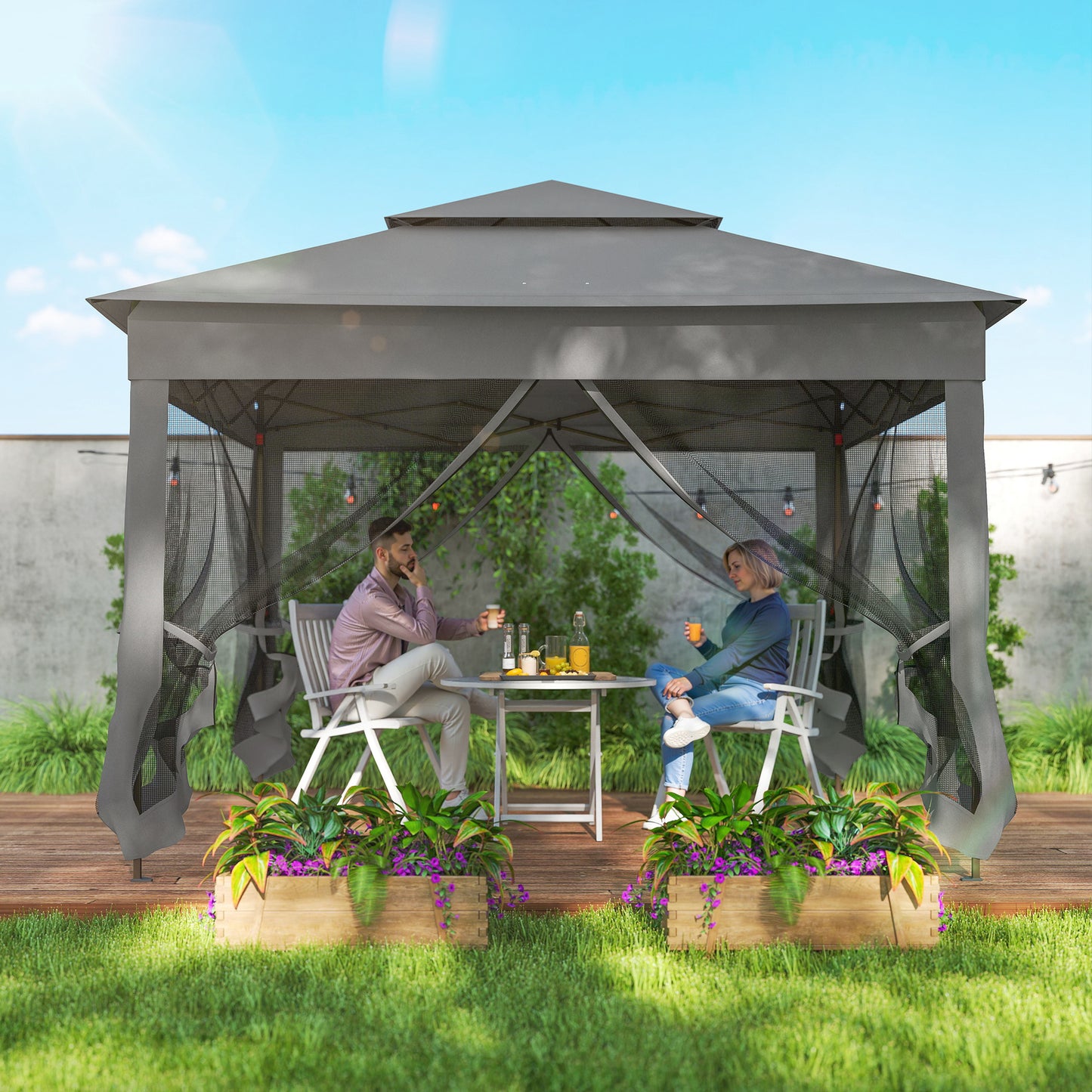 Tente pop-up 2 niveaux avec moustiquaire 335 x 335 cm