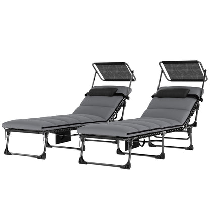 Chaise longue pliante avec auvent 5 positions — ensemble de 2