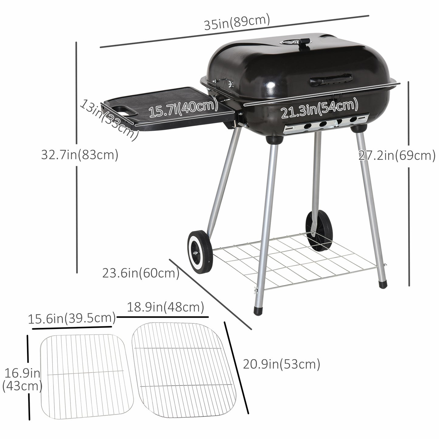 BBQ au charbon portable avec grille réchaud et tablette