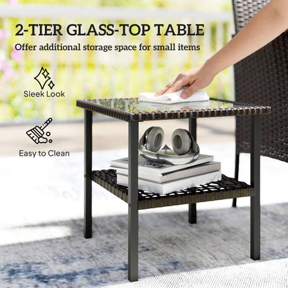 Ensemble bistrot 3 pièces rotin avec table verre — kaki