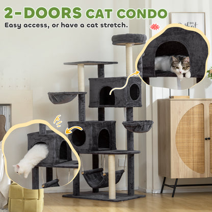 Arbre à chat multi-niveaux 168 cm avec condos et hamacs
