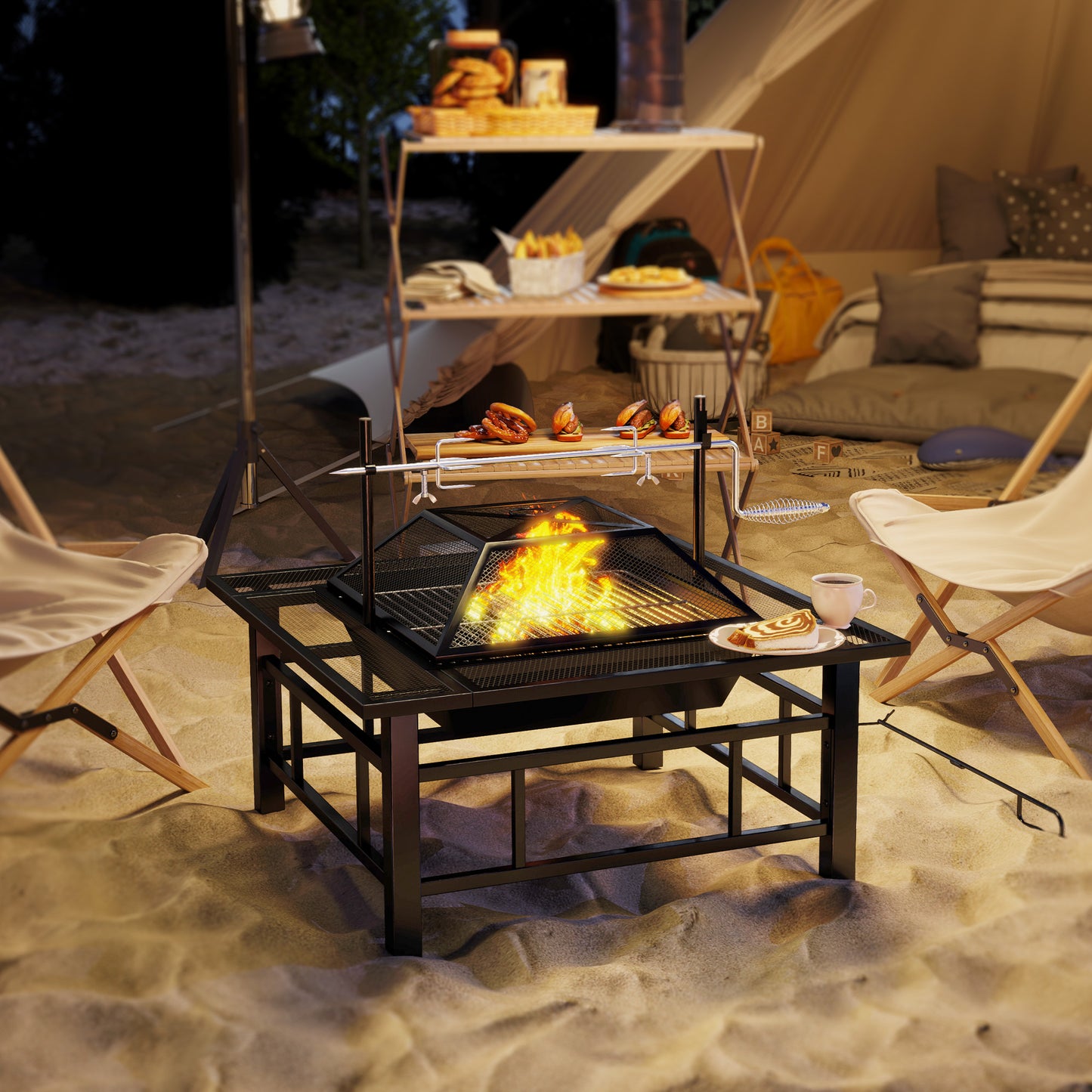 Foyer extérieur 2-en-1 avec grille BBQ 81cm