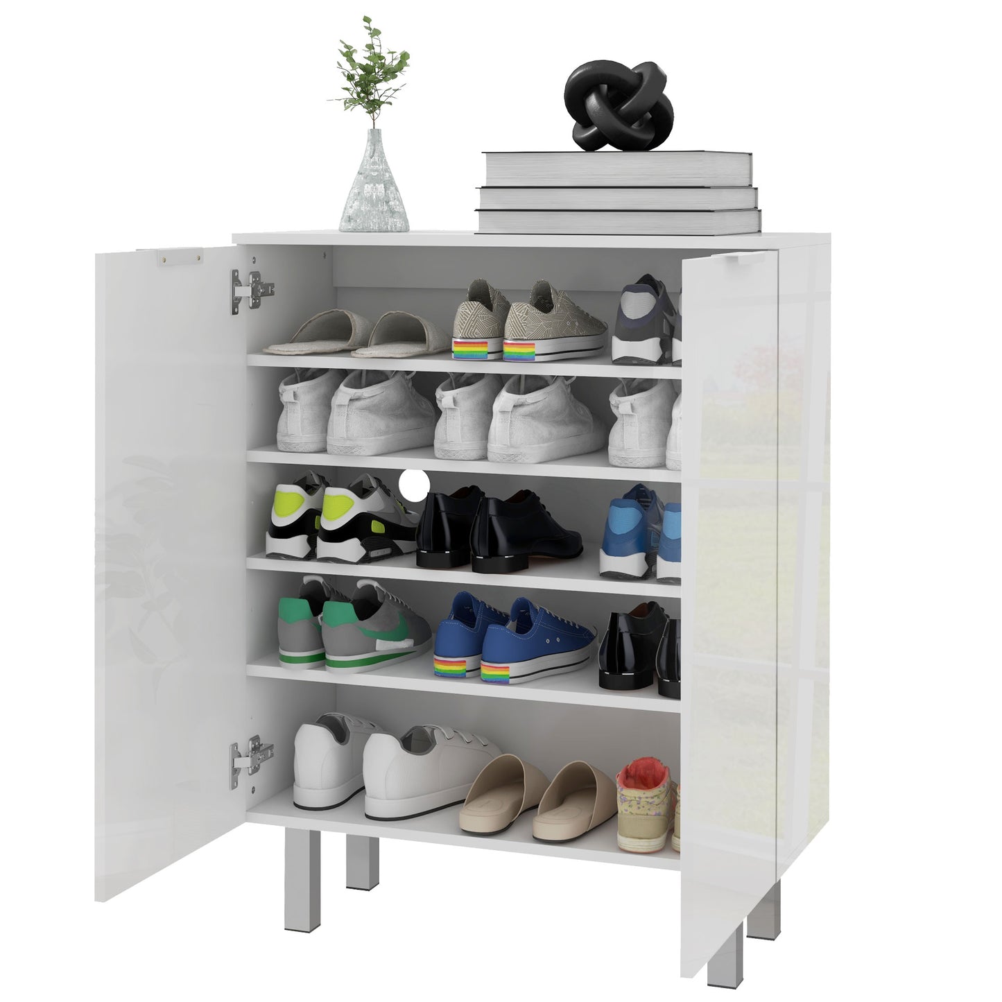 Armoire à chaussures haute brillance à charnières douces