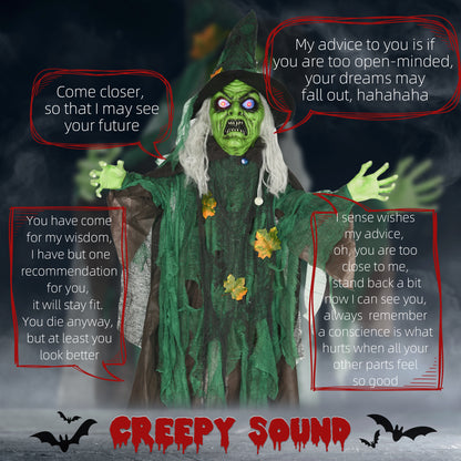 Sorcière Halloween animée 180 cm capteur mouvement son