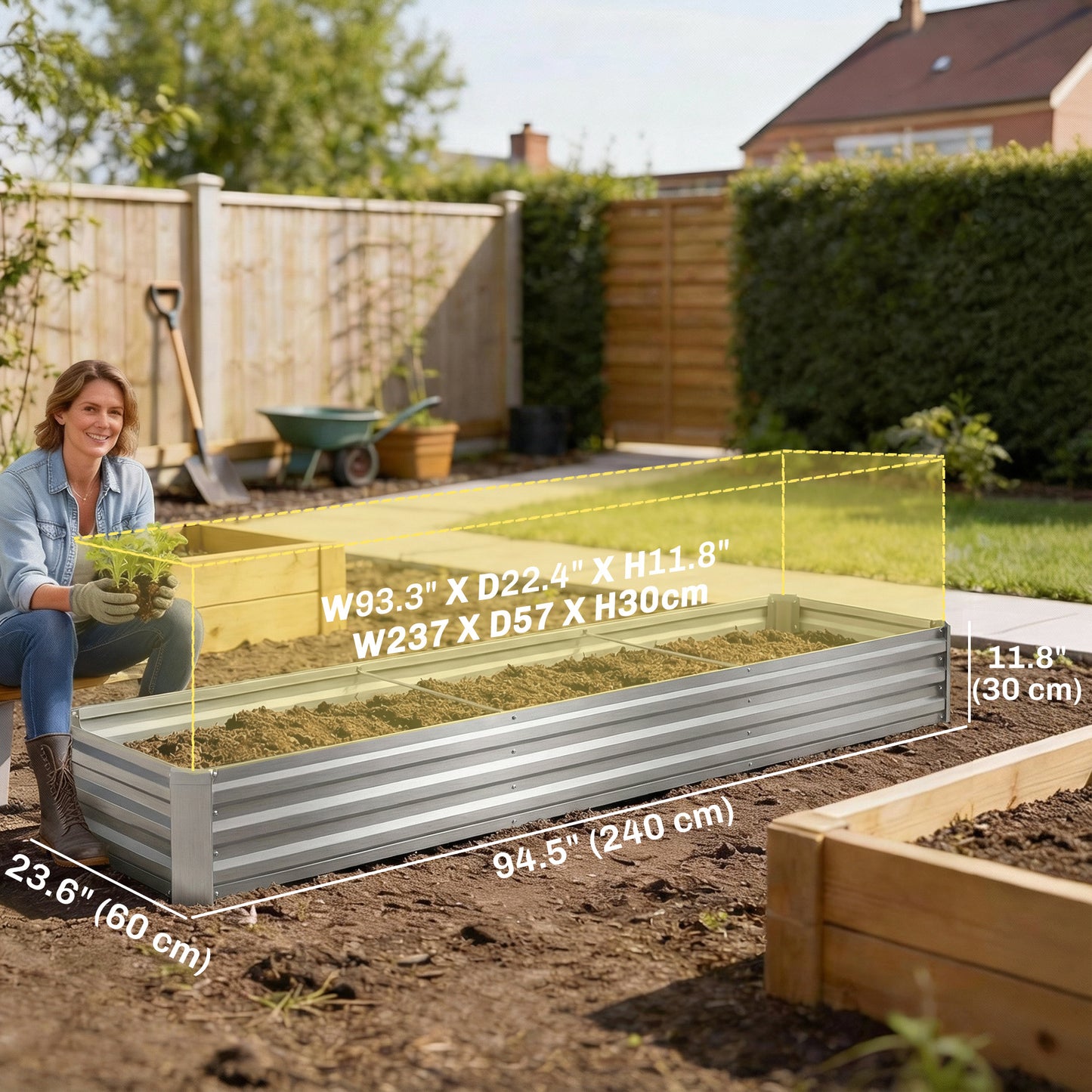Bac surélevé galvanisé 8'x2'x1' pour jardin