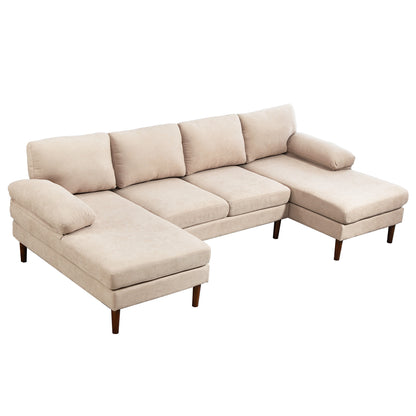 Sofa en U double méridienne 4 places — tissu lin