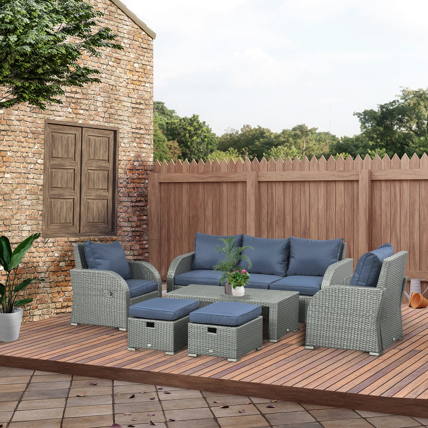 Salon de patio 6 pièces rotin avec fauteuils inclinables