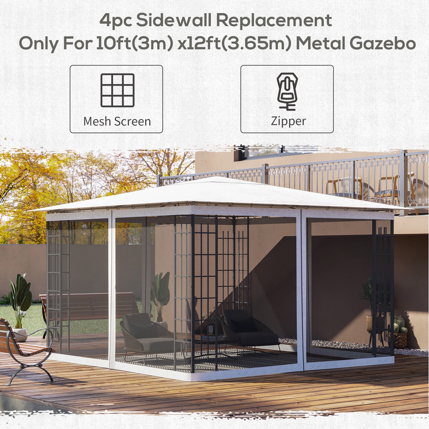 Moustiquaire de remplacement pour gazebo 3 x 3,6 m