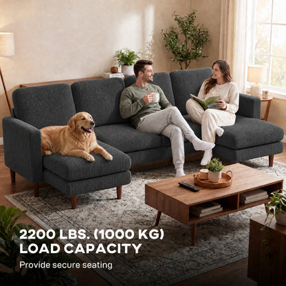 Sofa sectionnel en velours côtelé en U avec chaises longues doubles