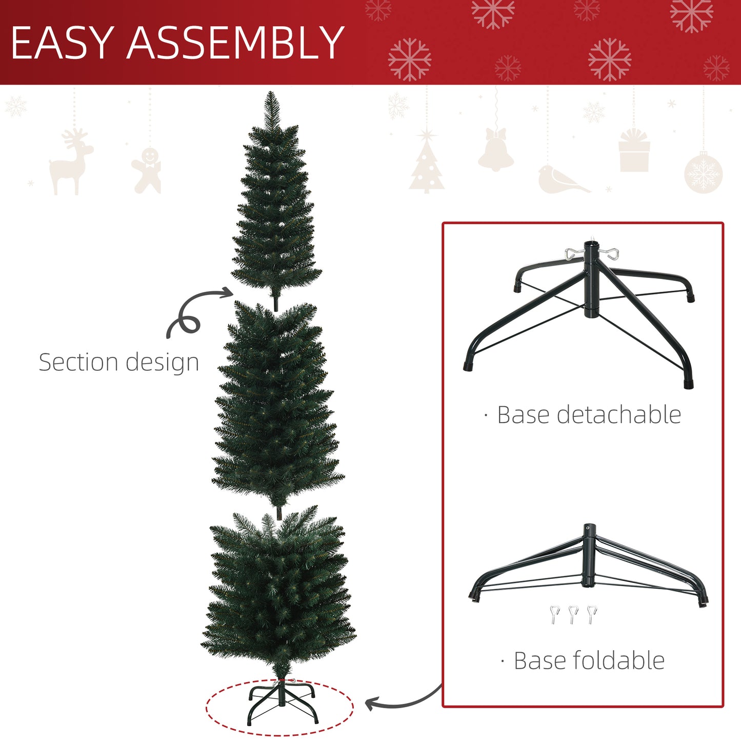 Sapin de Noël artificiel mince 6 pi avec socle pliant