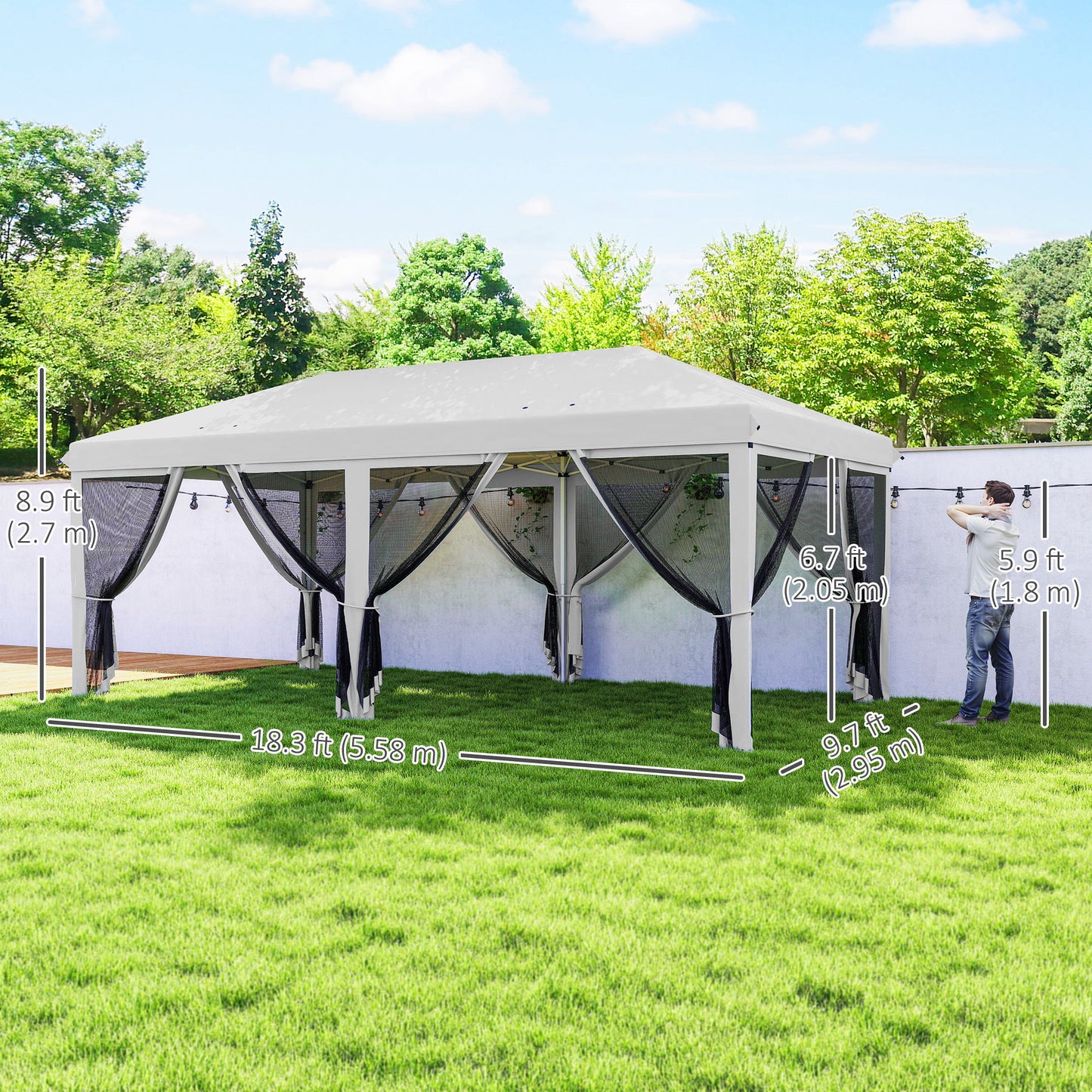 Tente gazebo pop-up 3x6m avec parois moustiquaire amovibles