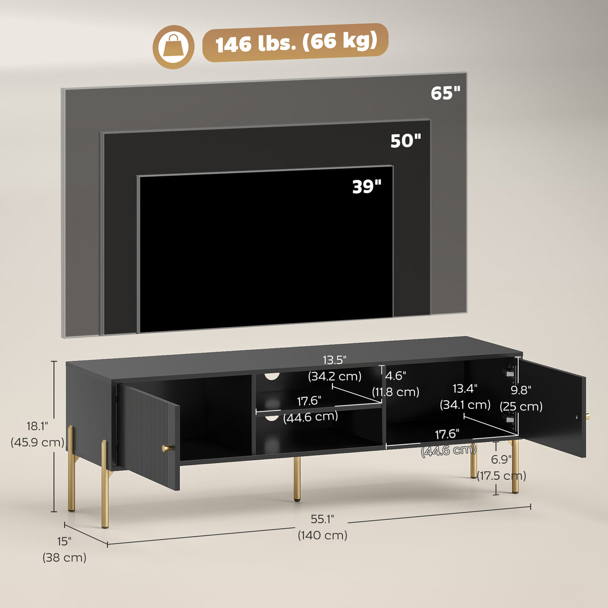 Meuble TV moderne pour téléviseur de 165 cm
