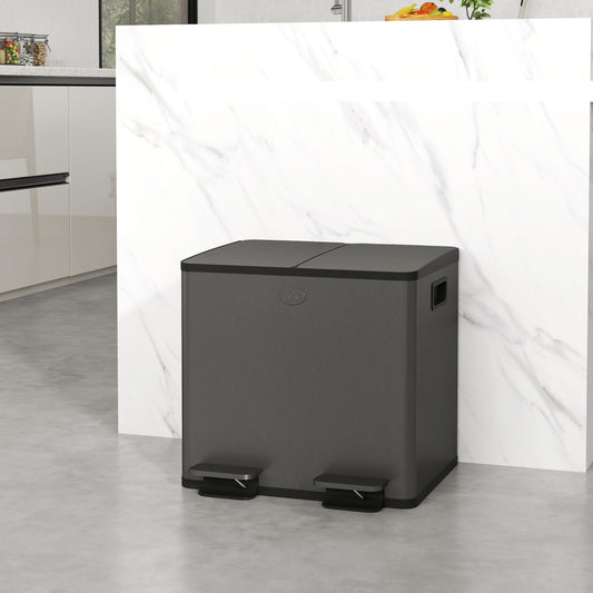 Poubelle double à pédale et fermeture en douceur 30 L