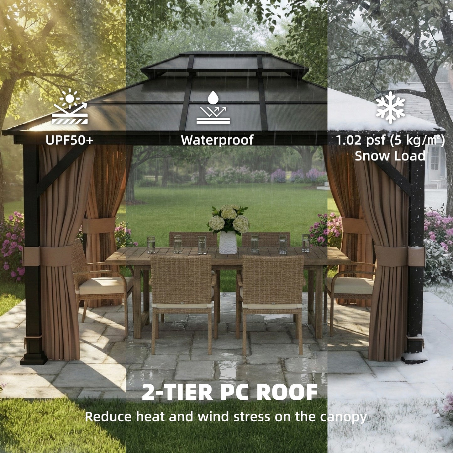 Gazebo toit rigide polycarbonate double 3m x 3,6m — Kaki