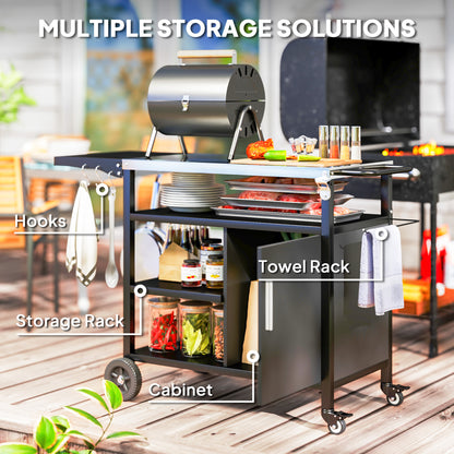 Chariot BBQ pliant acier inoxydable avec tablettes roulettes