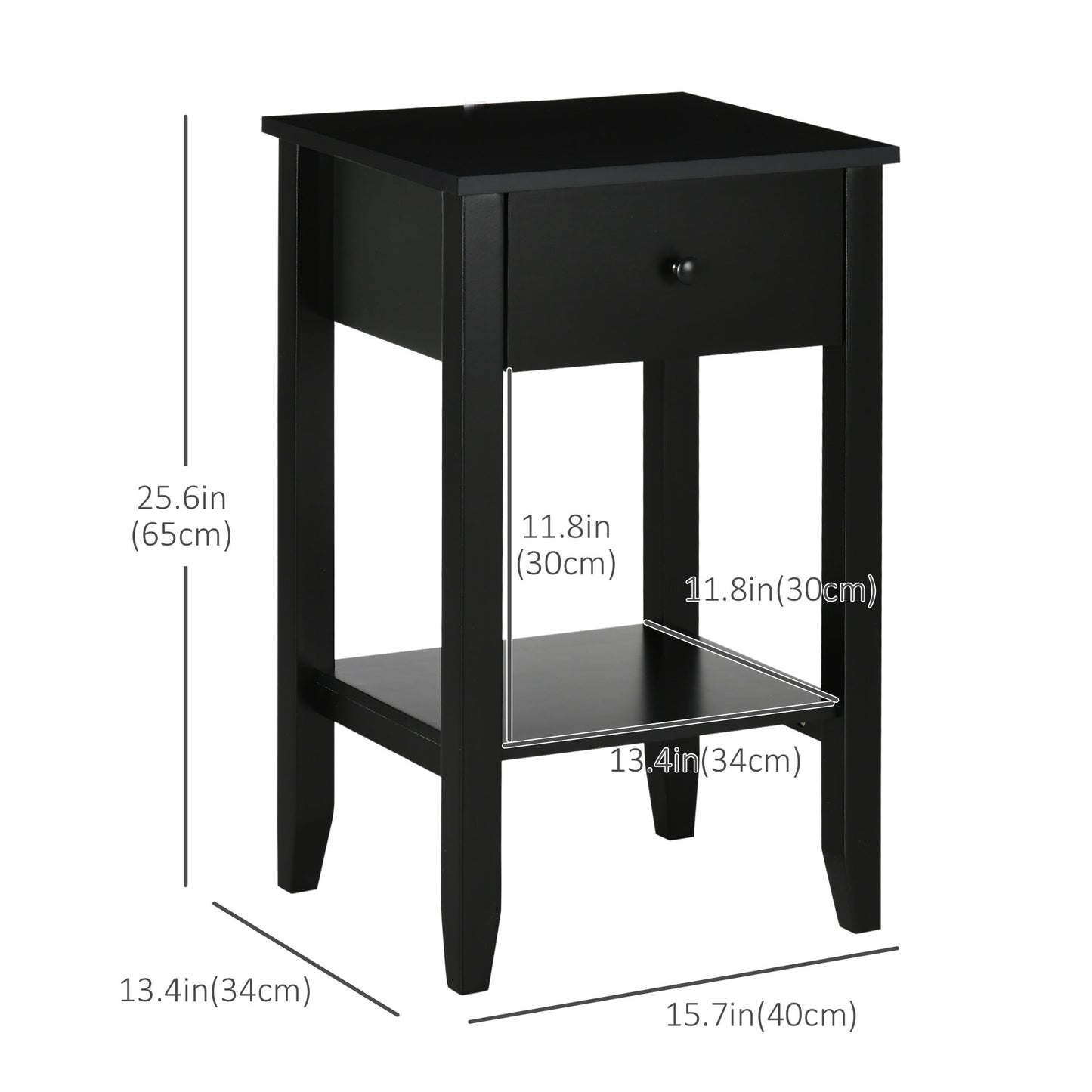 Tables de chevet 2 tiroirs et tablette inférieure — ensemble de 2
